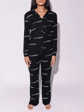 Fancy Homebody LogoLuxe Classic Pajama Set - Black
